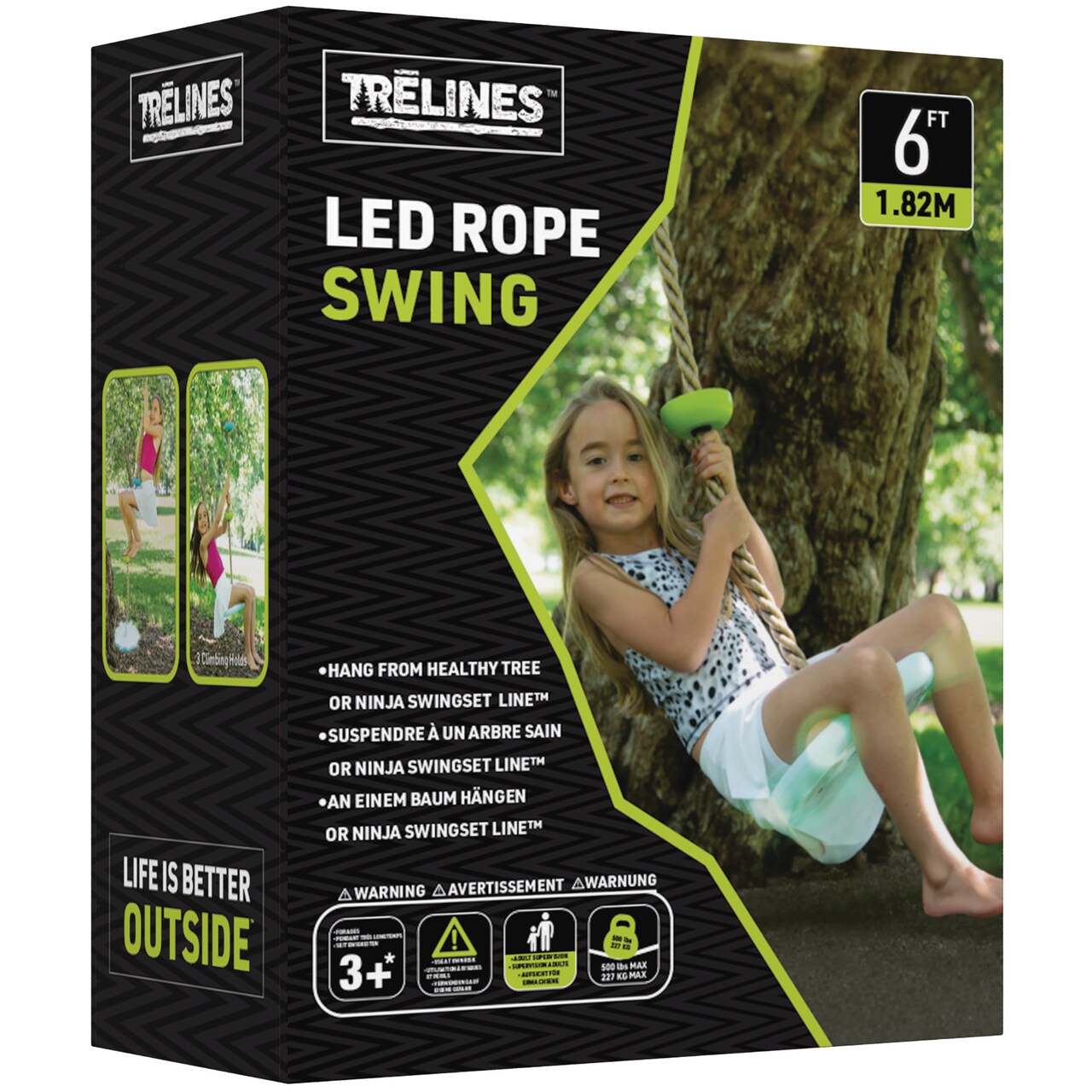 Trelines: LED Climbing Rope Swing 6 ft - Light Up Colors, Red-Blue-Green, Outdoor Swing, Attach To Trees-Trelines Lines-Play Structures, Kids Age 5+